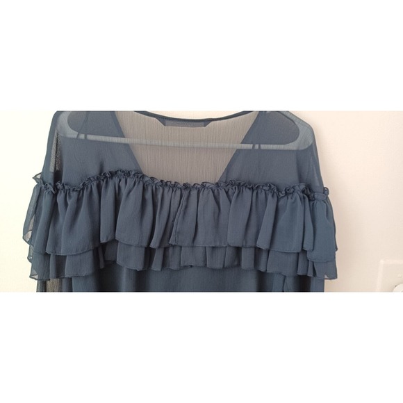 Zara Ruffled Sheer Blouse Black Long Sleeves Size Small NWT - Picture 4 of 10